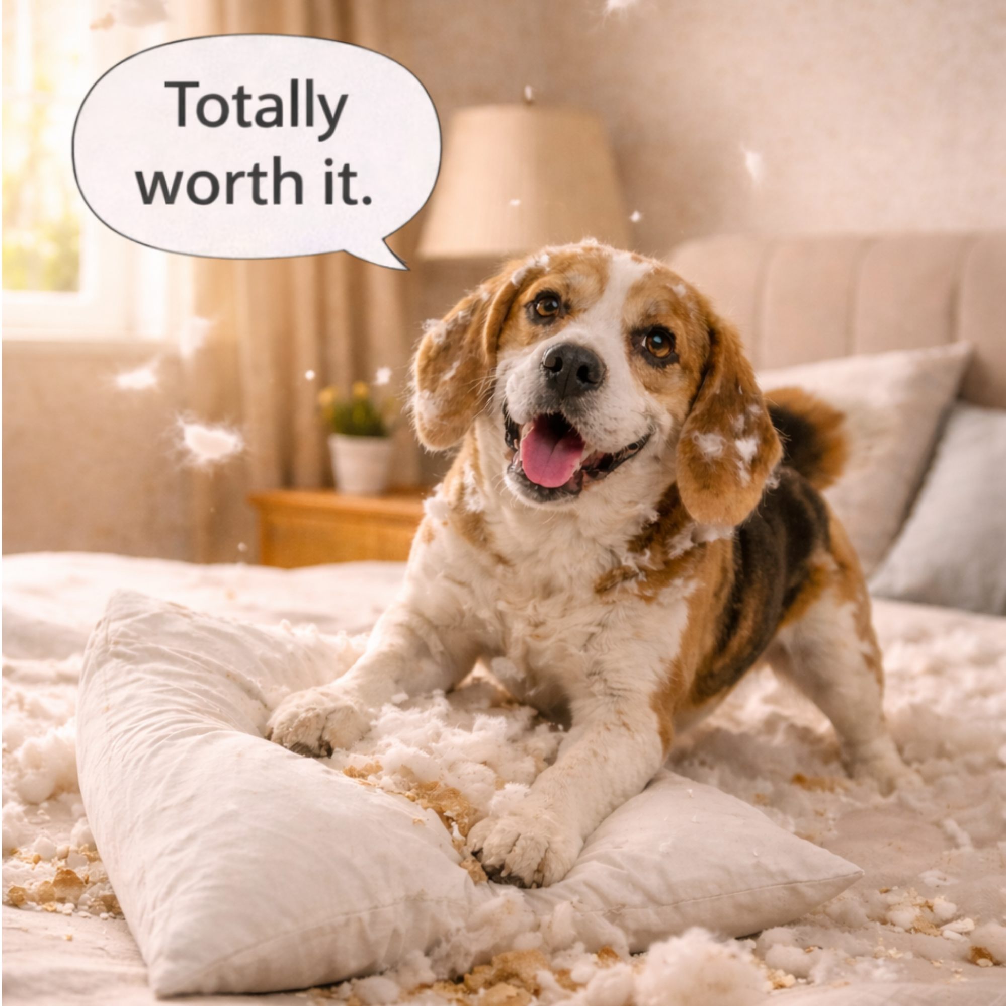 Personalized Dog Canvas Wall Art 30 x 40 cm “Pets Got Busted: Pillow Assassin” Pet Portrait