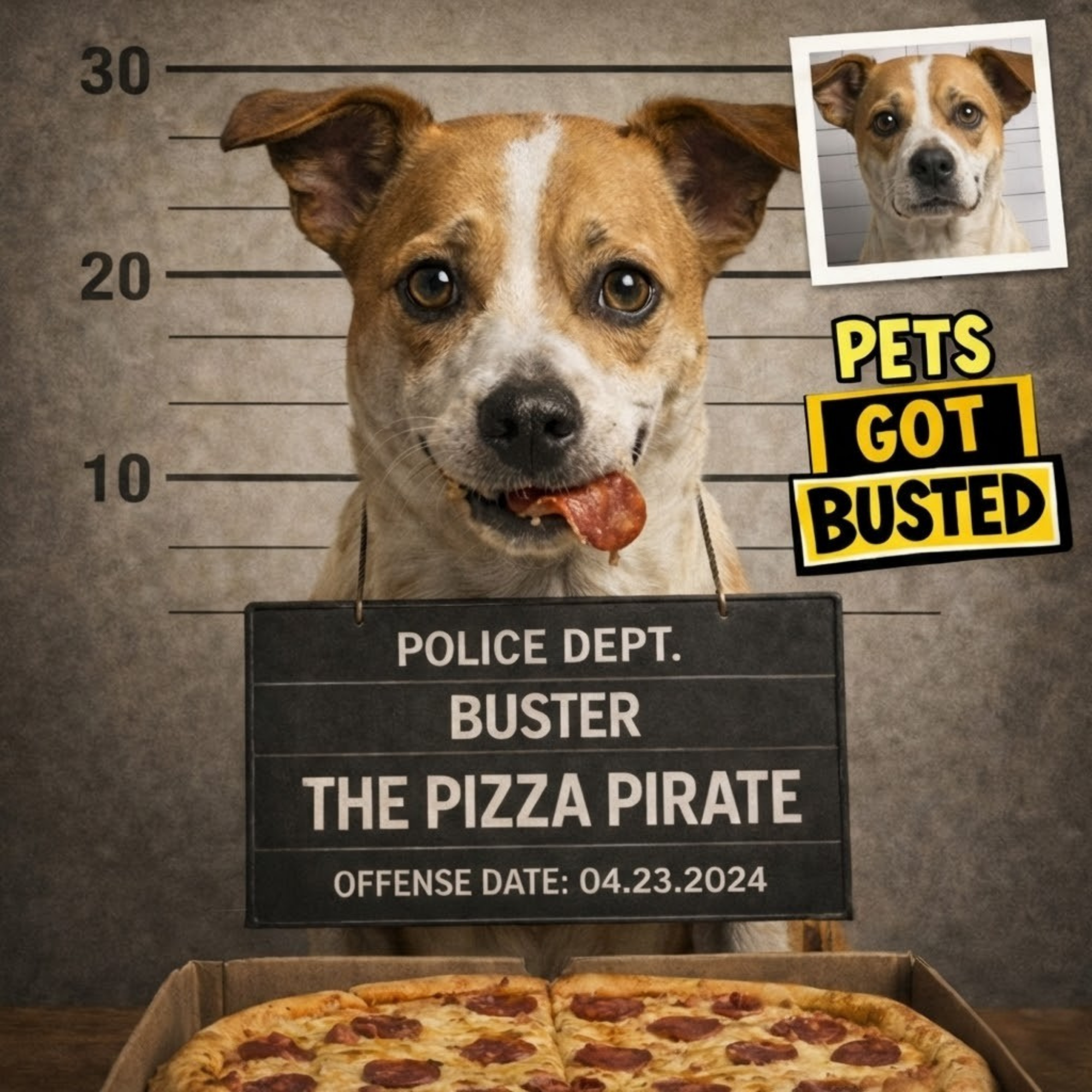 Personalized Dog Canvas Wall Art 30 x 40 cm “Pets Got Busted: Pizza Pirate” Pet Portrait