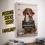 Personalized Dog Canvas Wall Art 30 x 40 cm “Pets Got Busted: Sock Kidnapper” Pet Portrait