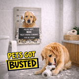 Personalized Dog Canvas Wall Art 30 x 40 cm “Pets Got Busted: Toilett Paper Terrorist” Pet Portrait