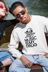 Music is my Drug - Star Unisex White Sweatshirt - Premium Unisex Sweatshirt from W.E.N.S. WIND - Just 10990! Shop now at W.E.N.S. WIND