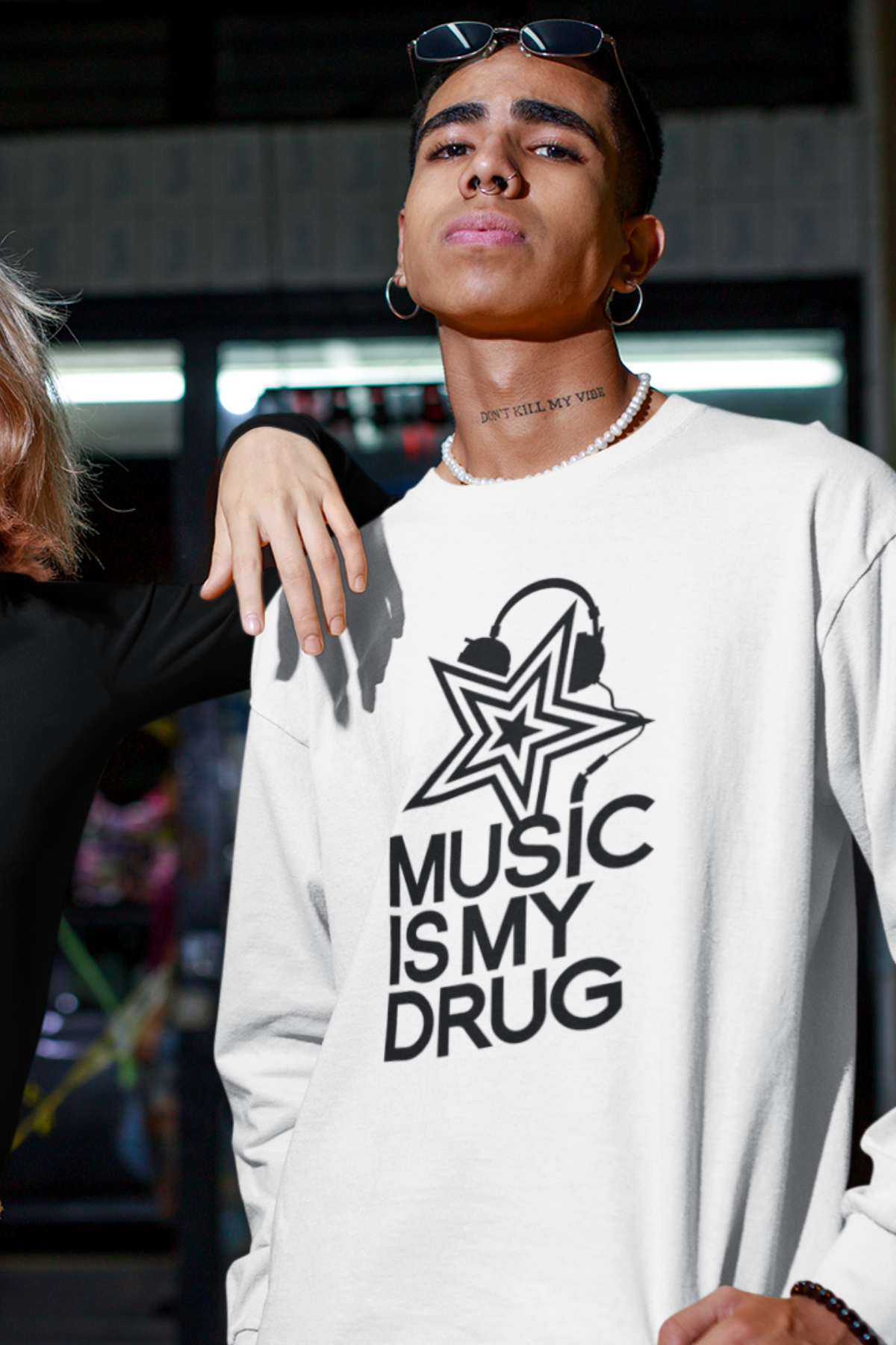 Music is my Drug - Star Unisex White Sweatshirt - Premium Unisex Sweatshirt from W.E.N.S. WIND - Just 10990! Shop now at W.E.N.S. WIND