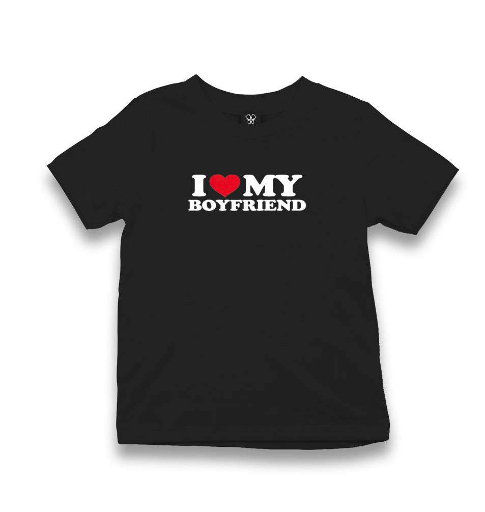I Love My Boyfriend Kid's Black T-shirt Graphic Print