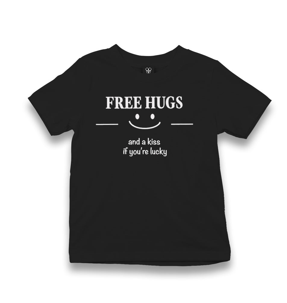 Free Hugs and a Kiss if You’re Lucky Kid's Black T-shirt Graphic Print