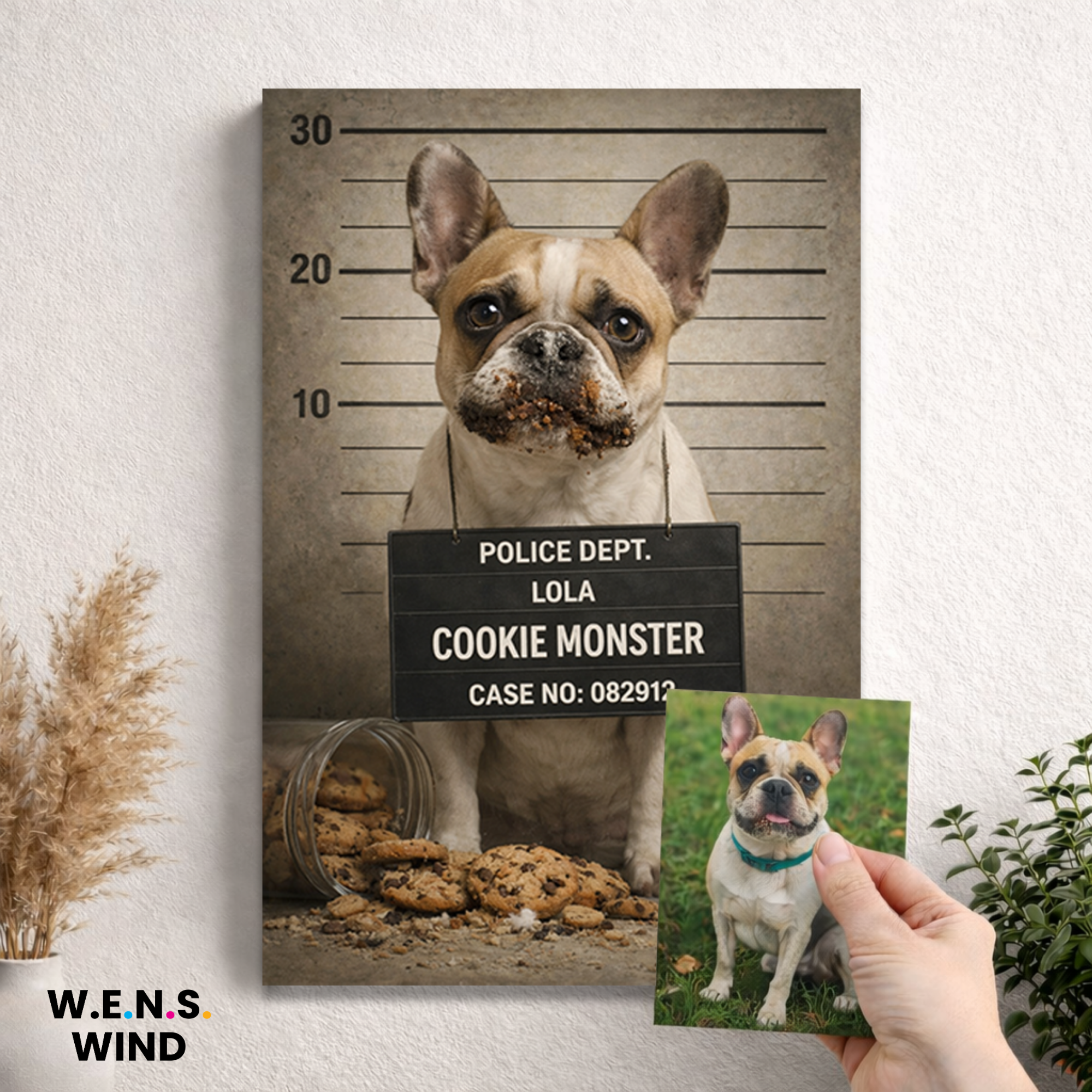 Personalized Dog Canvas Wall Art 30 x 40 cm “Pets Got Busted: Cookie Monster” Pet Portrait