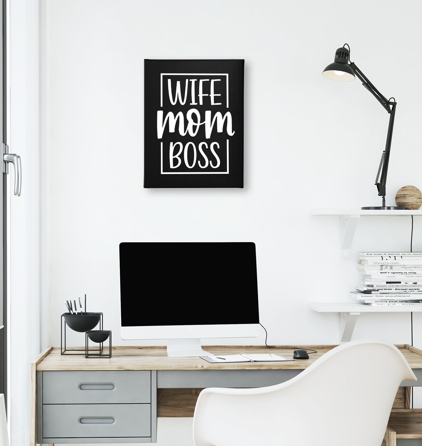 Wife Mom Boss Black Canvas Wall Art 35x40cm - Premium  from W.E.N.S. WIND - Just 7990! Shop now at W.E.N.S. WIND