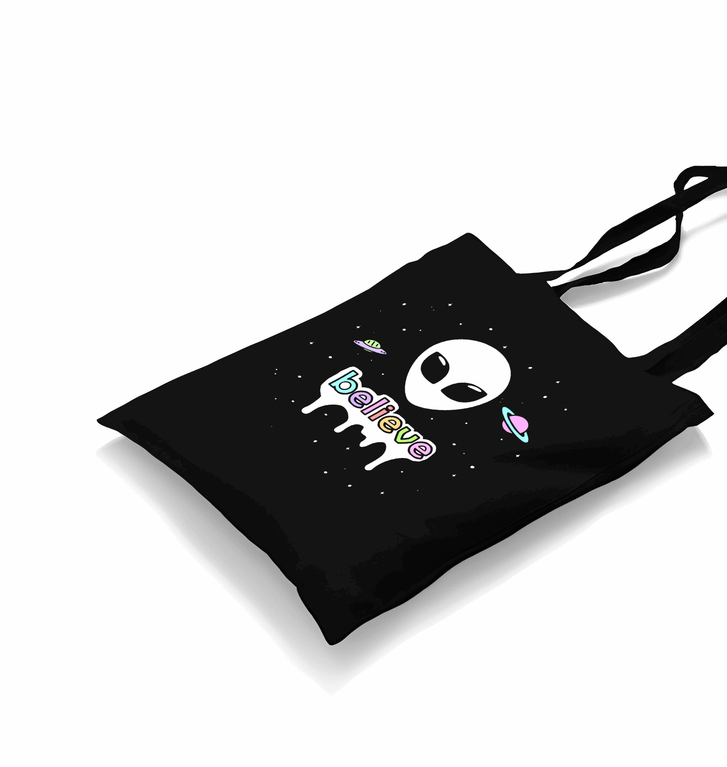 Alien - Believe in Planets Black Canvas Totebag - Premium  from W.E.N.S. WIND - Just 4990! Shop now at W.E.N.S. WIND