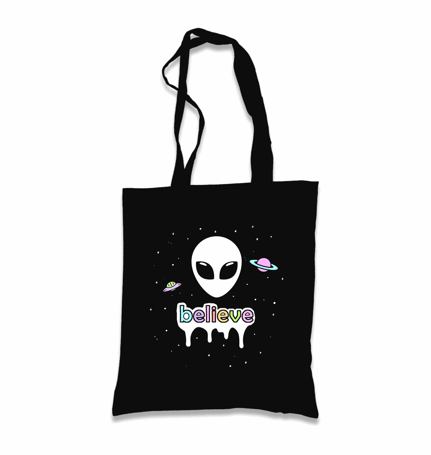 Alien - Believe in Planets Black Canvas Totebag - Premium  from W.E.N.S. WIND - Just 4990! Shop now at W.E.N.S. WIND