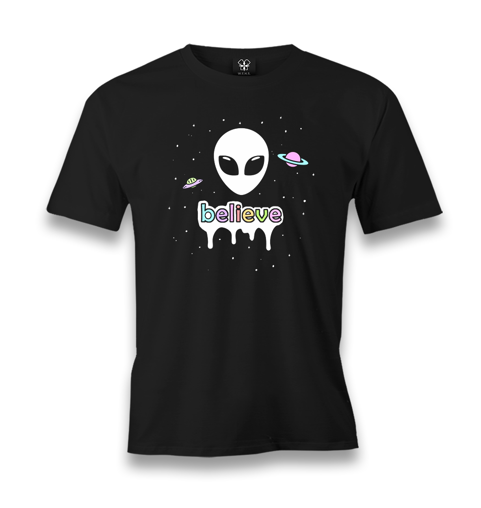 Alien Believe in Planets Men's Black Tshirt - Premium  from W.E.N.S. WIND - Just 6490! Shop now at W.E.N.S. WIND