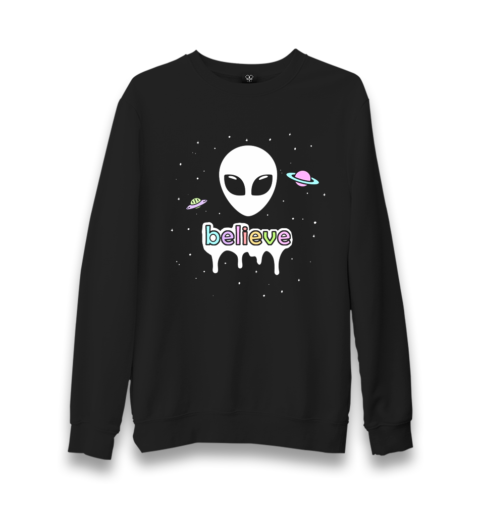 Alien Believe in Planets Unisex Black Sweatshirt - Premium  from W.E.N.S. WIND - Just 10990! Shop now at W.E.N.S. WIND