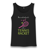 Tennis - Girls Pink Racket Unisex Black Tank Top - Premium  from W.E.N.S. WIND - Just 6490! Shop now at W.E.N.S. WIND