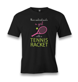 Tennis - Girls Pink Racket Men's Black Tshirt - Premium  from W.E.N.S. WIND - Just 6490! Shop now at W.E.N.S. WIND