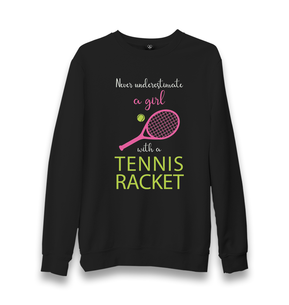 Tennis - Girls Pink Racket Unisex Black Sweatshirt - Premium  from W.E.N.S. WIND - Just 10990! Shop now at W.E.N.S. WIND