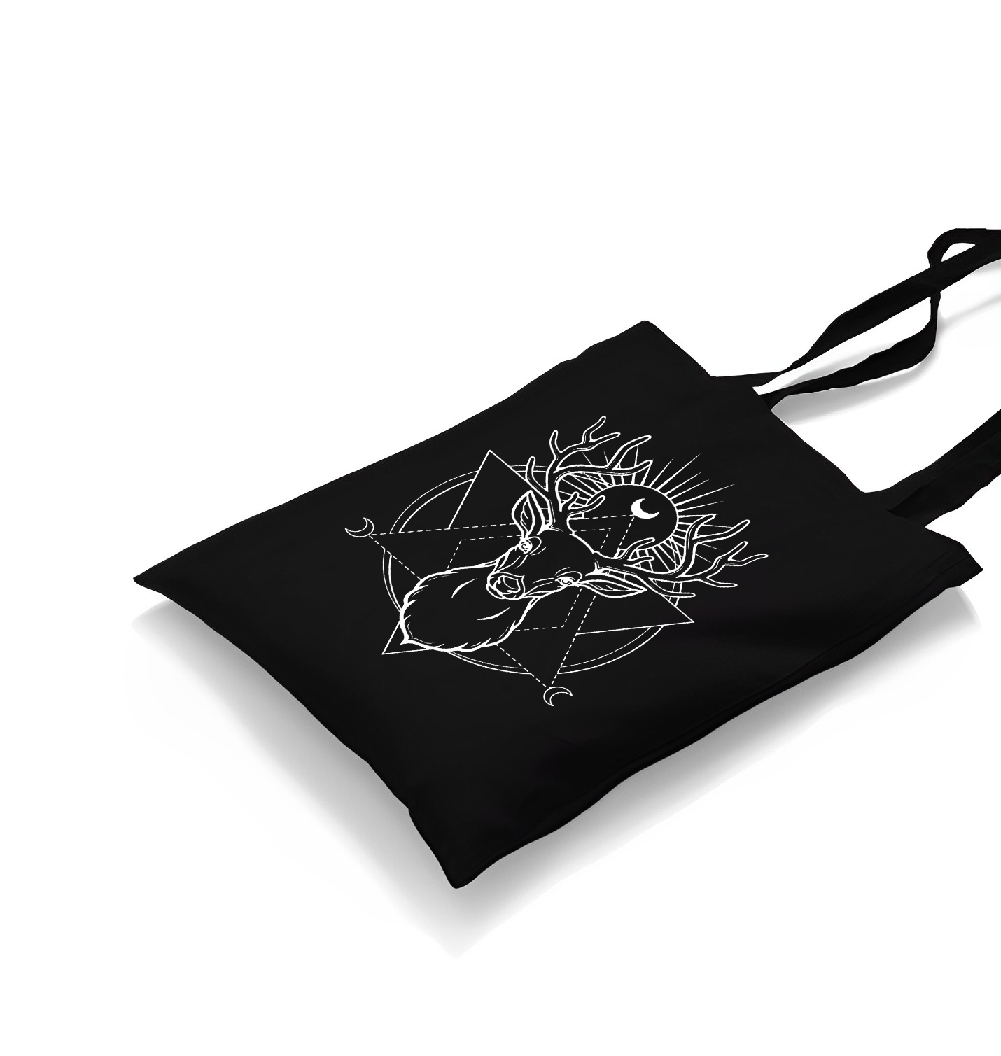 Deer Moon in a Triangle Black Canvas Totebag - Premium  from W.E.N.S. WIND - Just 4990! Shop now at W.E.N.S. WIND