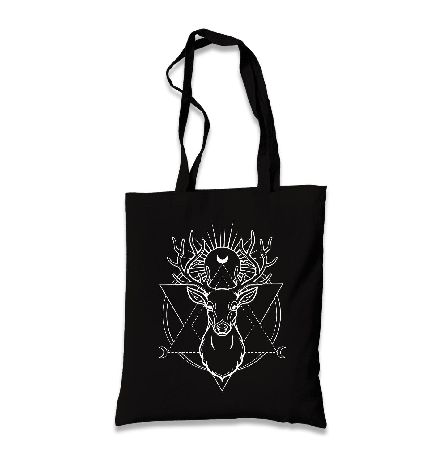 Deer Moon in a Triangle Black Canvas Totebag - Premium  from W.E.N.S. WIND - Just 4990! Shop now at W.E.N.S. WIND