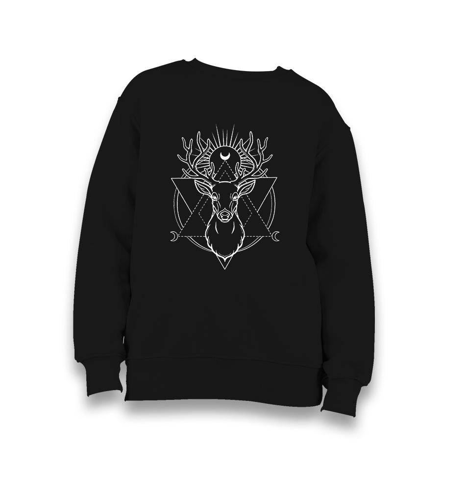 Deer Moon in a Triangle Kid's Black Sweatshirt - Premium  from W.E.N.S. WIND - Just 7990! Shop now at W.E.N.S. WIND