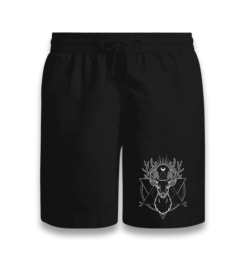 Deer Moon in a Triangle Black Shorts - Premium  from W.E.N.S. WIND - Just 7990! Shop now at W.E.N.S. WIND