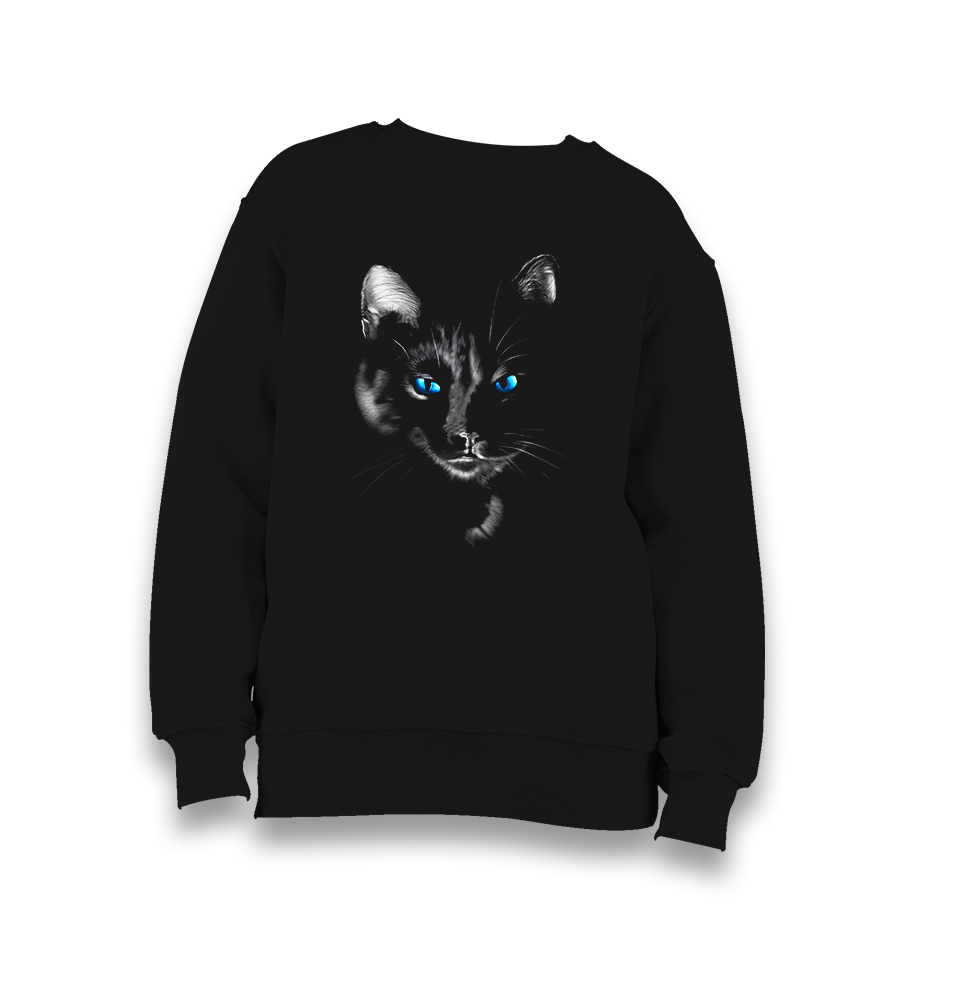 Cat in Blue Kid's Black Sweatshirt - Premium  from W.E.N.S. WIND - Just 7990! Shop now at W.E.N.S. WIND
