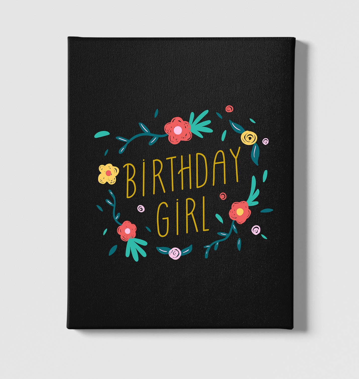 Birthday Girl with Flowers and Leaves Black Canvas Wall Art 35x40cm - Premium  from W.E.N.S. WIND - Just 7990! Shop now at W.E.N.S. WIND