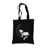 Black Cat Reading on the Moon Canvas Totebag - Premium  from Wenswind - Just 4990! Shop now at W.E.N.S. WIND