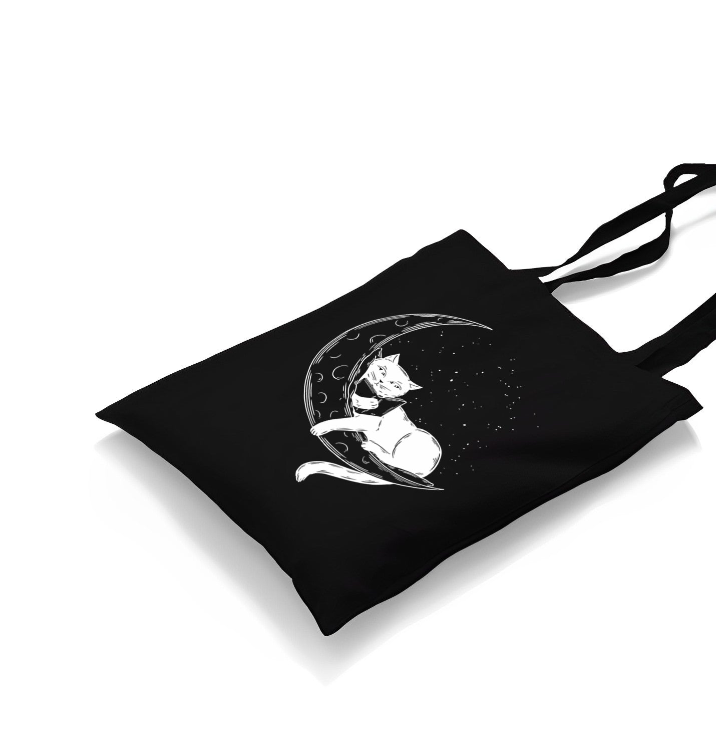 Black Cat Reading on the Moon Canvas Totebag - Premium  from Wenswind - Just 4990! Shop now at W.E.N.S. WIND