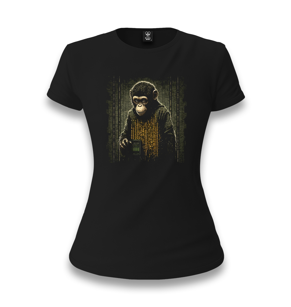 Monkey in front of the Binary Background Women's Black T-shirt - Premium  from W.E.N.S. WIND - Just 6490! Shop now at W.E.N.S. WIND