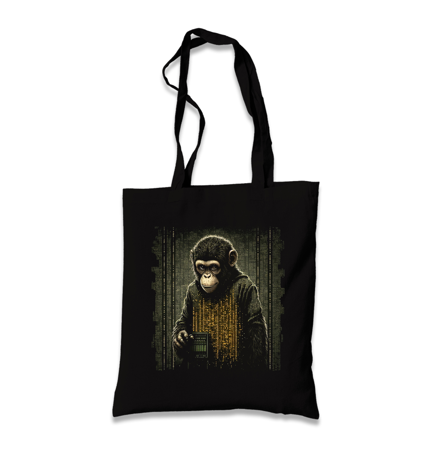 Monkey in front of the Binary Background Black Canvas Totebag - Premium  from W.E.N.S. WIND - Just 4990! Shop now at W.E.N.S. WIND