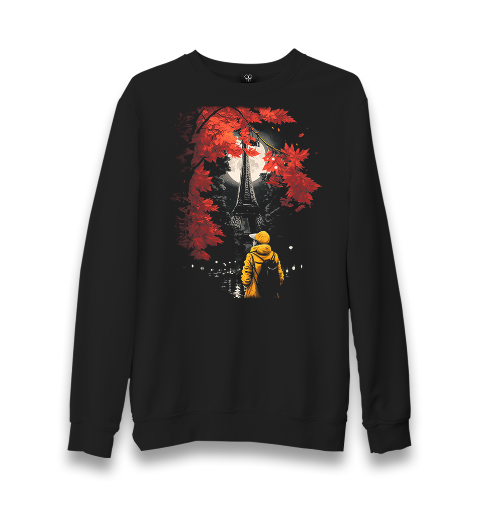 Girl with Yellow Coat Watching Eiffel Tower Unisex Black Sweatshirt - Premium  from W.E.N.S. WIND - Just 10990! Shop now at W.E.N.S. WIND