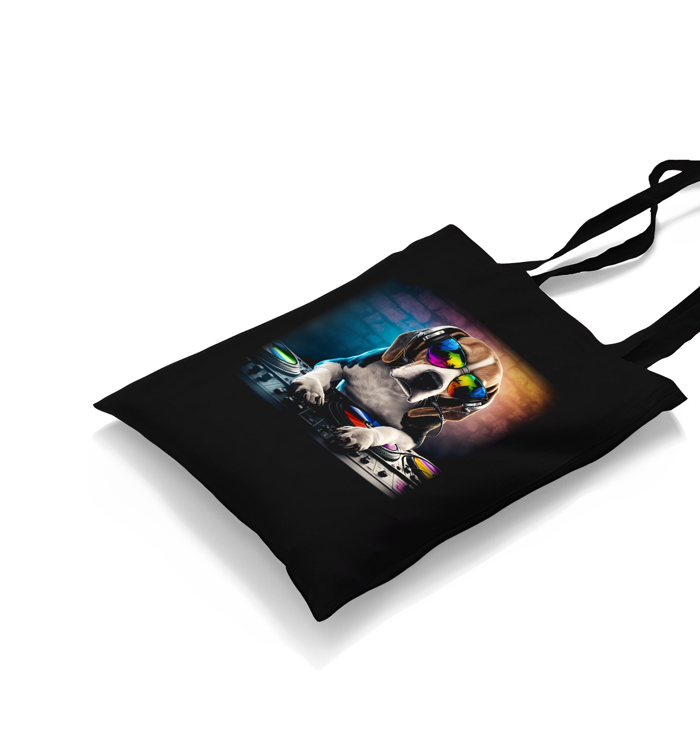 DJ Dog with Headphone Playing the Board Black Canvas Totebag - Premium  from W.E.N.S. WIND - Just 4990! Shop now at W.E.N.S. WIND