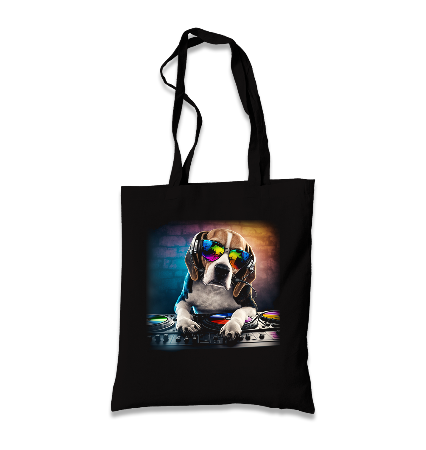 DJ Dog with Headphone Playing the Board Black Canvas Totebag - Premium  from W.E.N.S. WIND - Just 4990! Shop now at W.E.N.S. WIND