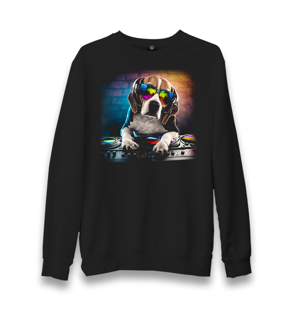 DJ Dog with Headphone Playing the Board Unisex Black Sweatshirt - Premium  from W.E.N.S. WIND - Just 10990! Shop now at W.E.N.S. WIND