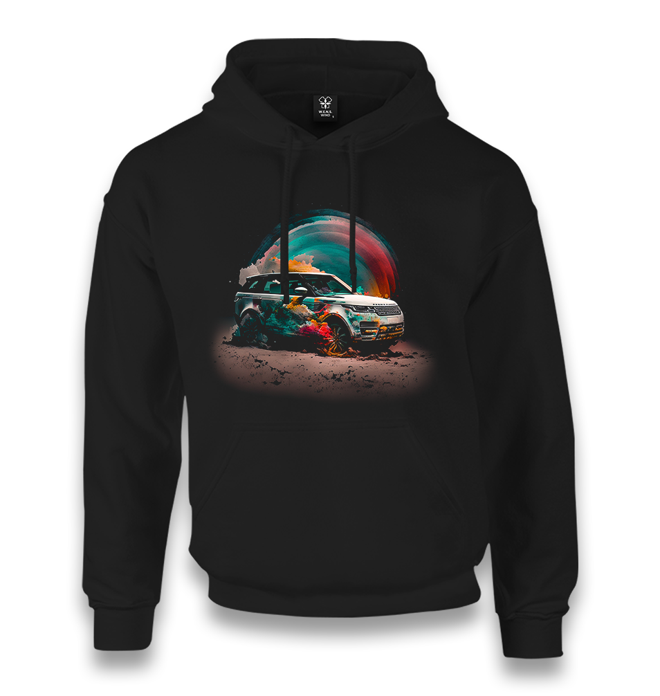 Offroad Car with Colorful Dust Background Unisex Black Hoodie - Premium  from W.E.N.S. WIND - Just 11990! Shop now at W.E.N.S. WIND
