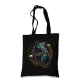 Magical Cat in Space with the Moon and Planets Black Canvas Totebag - Premium  from W.E.N.S. WIND - Just 4990! Shop now at W.E.N.S. WIND