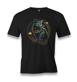 Magical Cat in Space with the Moon and Planets Men's Black Tshirt - Premium  from W.E.N.S. WIND - Just 6490! Shop now at W.E.N.S. WIND