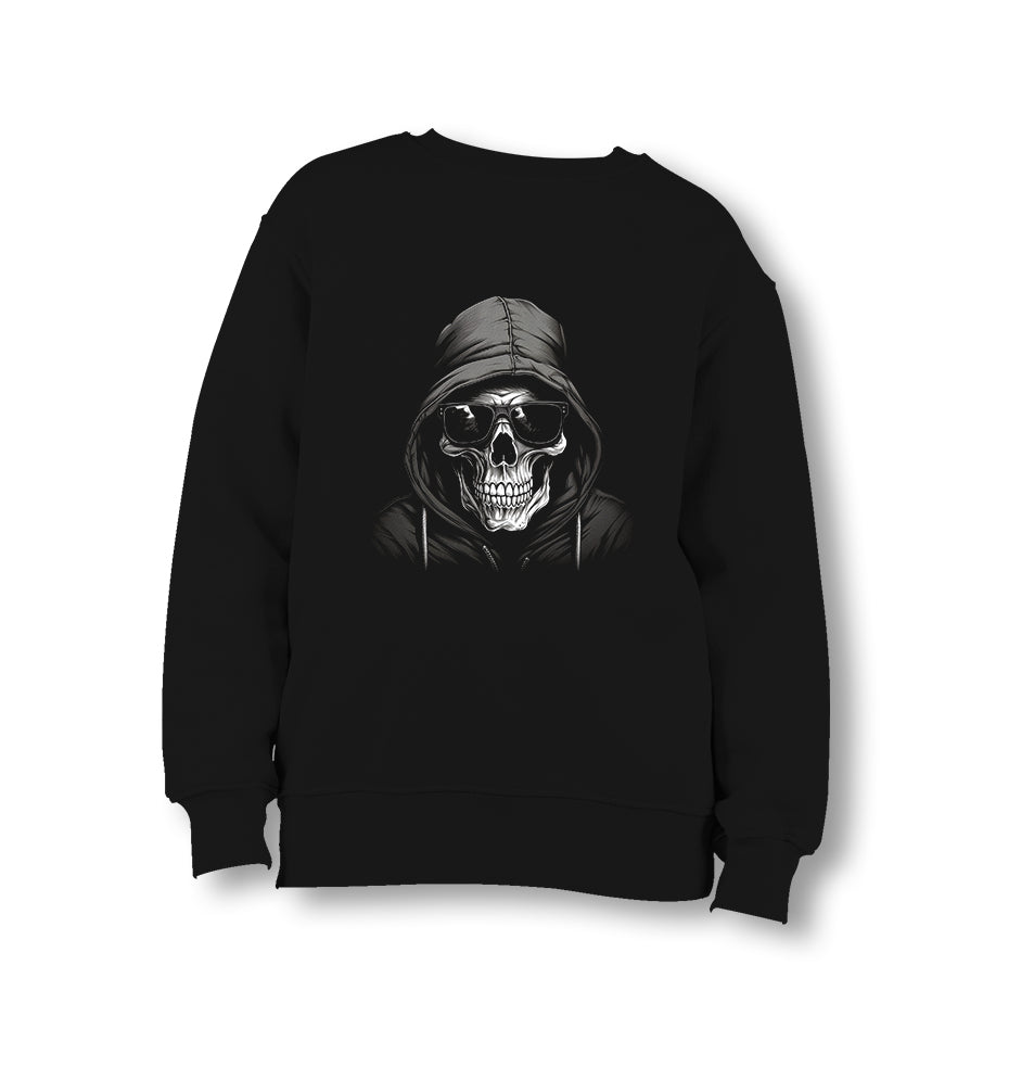 Skeleton with Sunglasses Wearing  Black Hoodie - ES5248 Kid's Black Sweatshirt - Premium  from W.E.N.S. WIND - Just 7990! Shop now at W.E.N.S. WIND