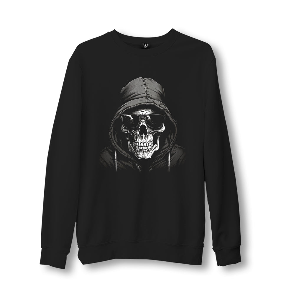 Skeleton with Sunglasses Wearing  Black Hoodie - ES5248 Unisex Black Sweatshirt - Premium  from W.E.N.S. WIND - Just 10990! Shop now at W.E.N.S. WIND