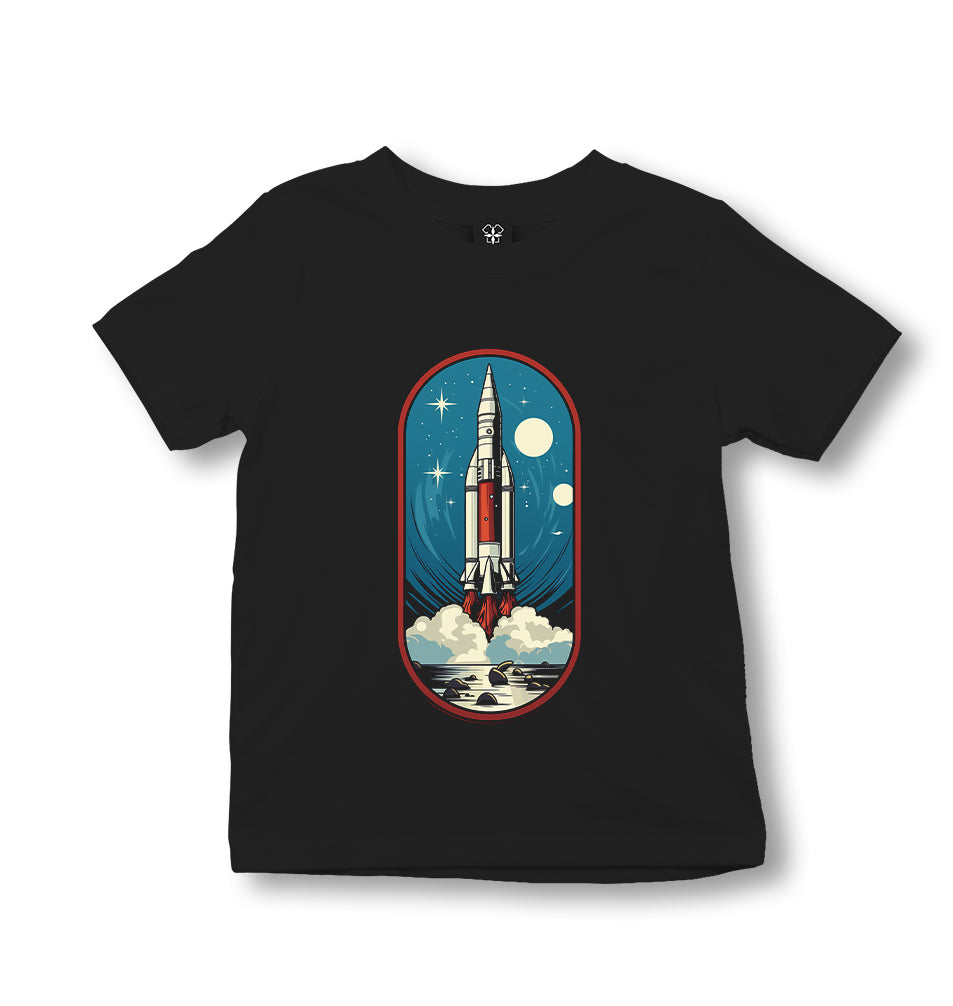 Space Rocket Taking off Cartoon Style - ES5254 Kid's Black T-shirt - Premium  from W.E.N.S. WIND - Just 5990! Shop now at W.E.N.S. WIND