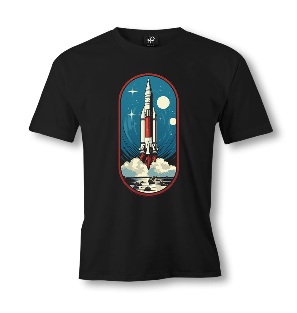 Space Rocket Taking off Cartoon Style - ES5II54 Men's Black Tshirt - Premium  from W.E.N.S. WIND - Just 6490! Shop now at W.E.N.S. WIND