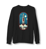 Space Rocket Taking off Cartoon Style - ES5254 Unisex Black Sweatshirt - Premium  from W.E.N.S. WIND - Just 10990! Shop now at W.E.N.S. WIND