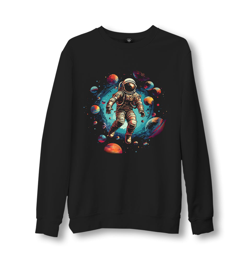 Planets Moving Around an Astronaut in the Galaxy - ES5261 Unisex Black Sweatshirt - Premium  from W.E.N.S. WIND - Just 10990! Shop now at W.E.N.S. WIND