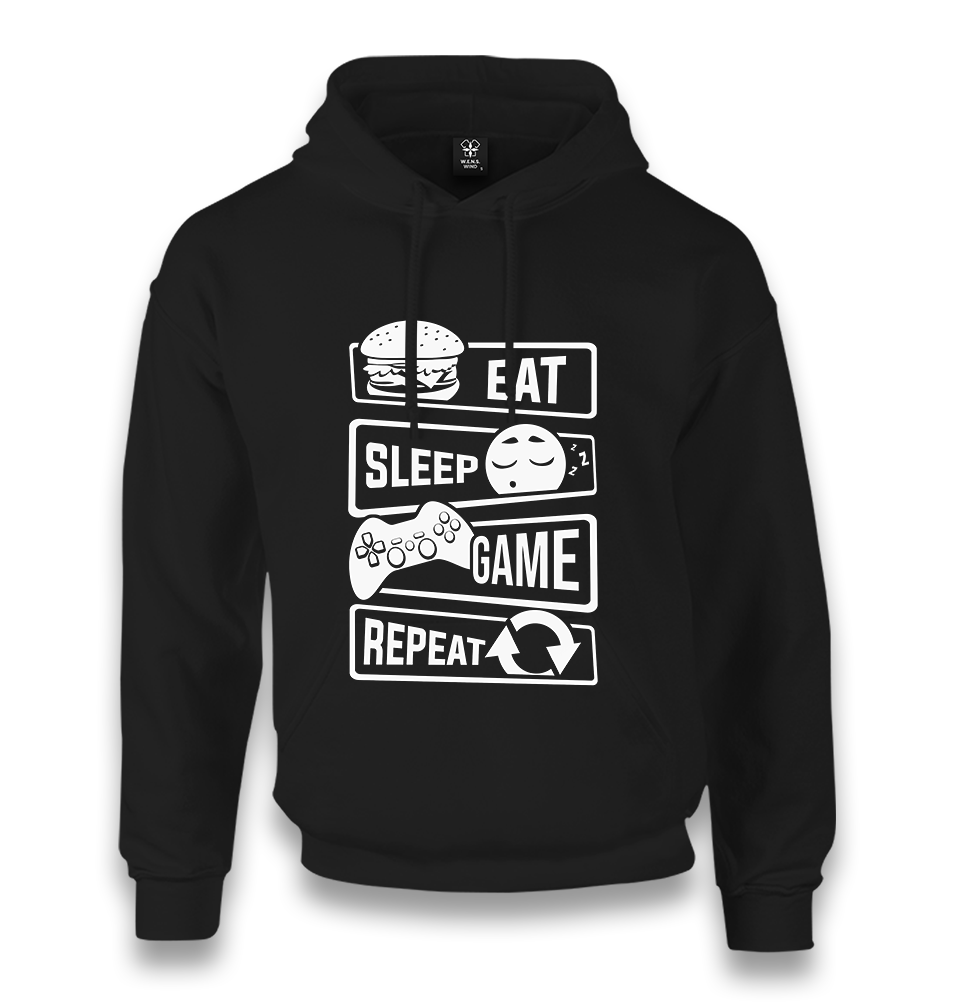 Eat Sleep Game Repeat Unisex Black Hoodie - Premium Unisex Hoodie from W.E.N.S. WIND - Just 11990! Shop now at W.E.N.S. WIND