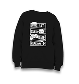 Eat Sleep Game Repeat Kid's Black Sweatshirt - Premium Kid's Sweatshirt from W.E.N.S. WIND - Just 7990! Shop now at W.E.N.S. WIND