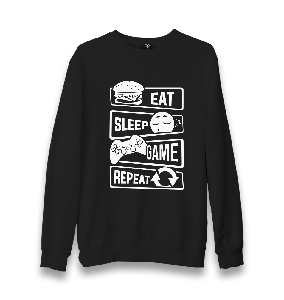 Eat Sleep Game Repeat Unisex Black Sweatshirt - Premium Unisex Sweatshirt from W.E.N.S. WIND - Just 10990! Shop now at W.E.N.S. WIND