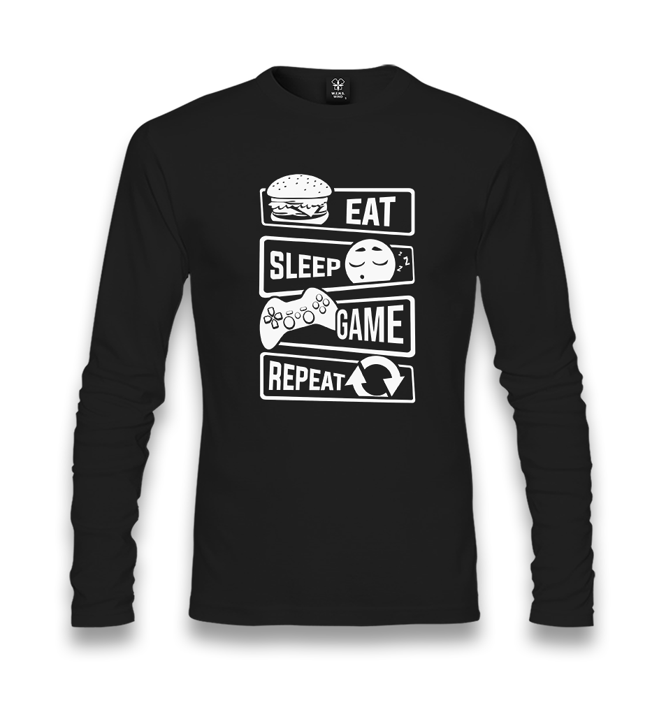 Eat Sleep Game Repeat Unisex Black Longsleeve - Premium Unisex Longsleeve from W.E.N.S. WIND - Just 7990! Shop now at W.E.N.S. WIND