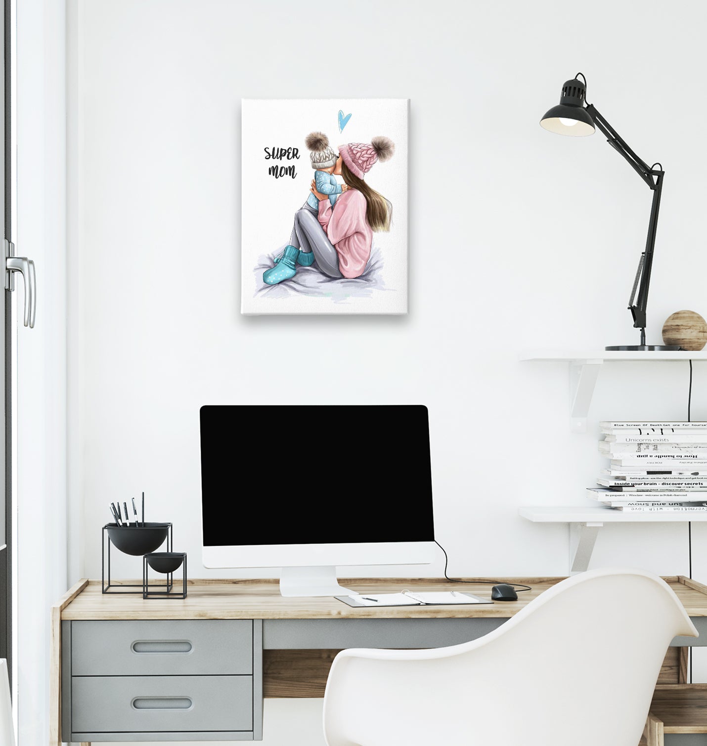 Super Mom White Canvas Wall Art 35x40cm - Premium  from W.E.N.S. WIND - Just 7990! Shop now at W.E.N.S. WIND