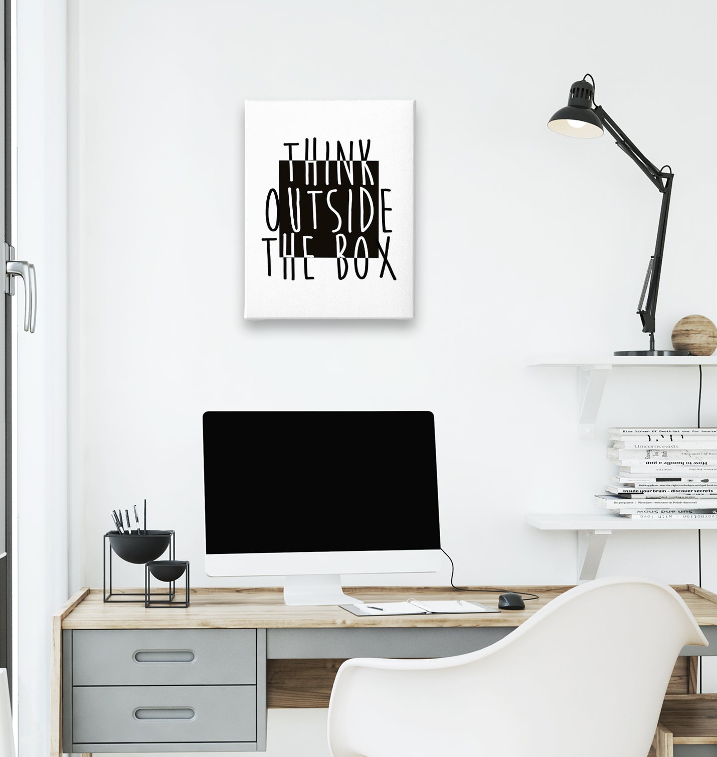 Think Outside The Box White Canvas Wall Art 35x40cm - Premium  from W.E.N.S. WIND - Just 7990! Shop now at W.E.N.S. WIND