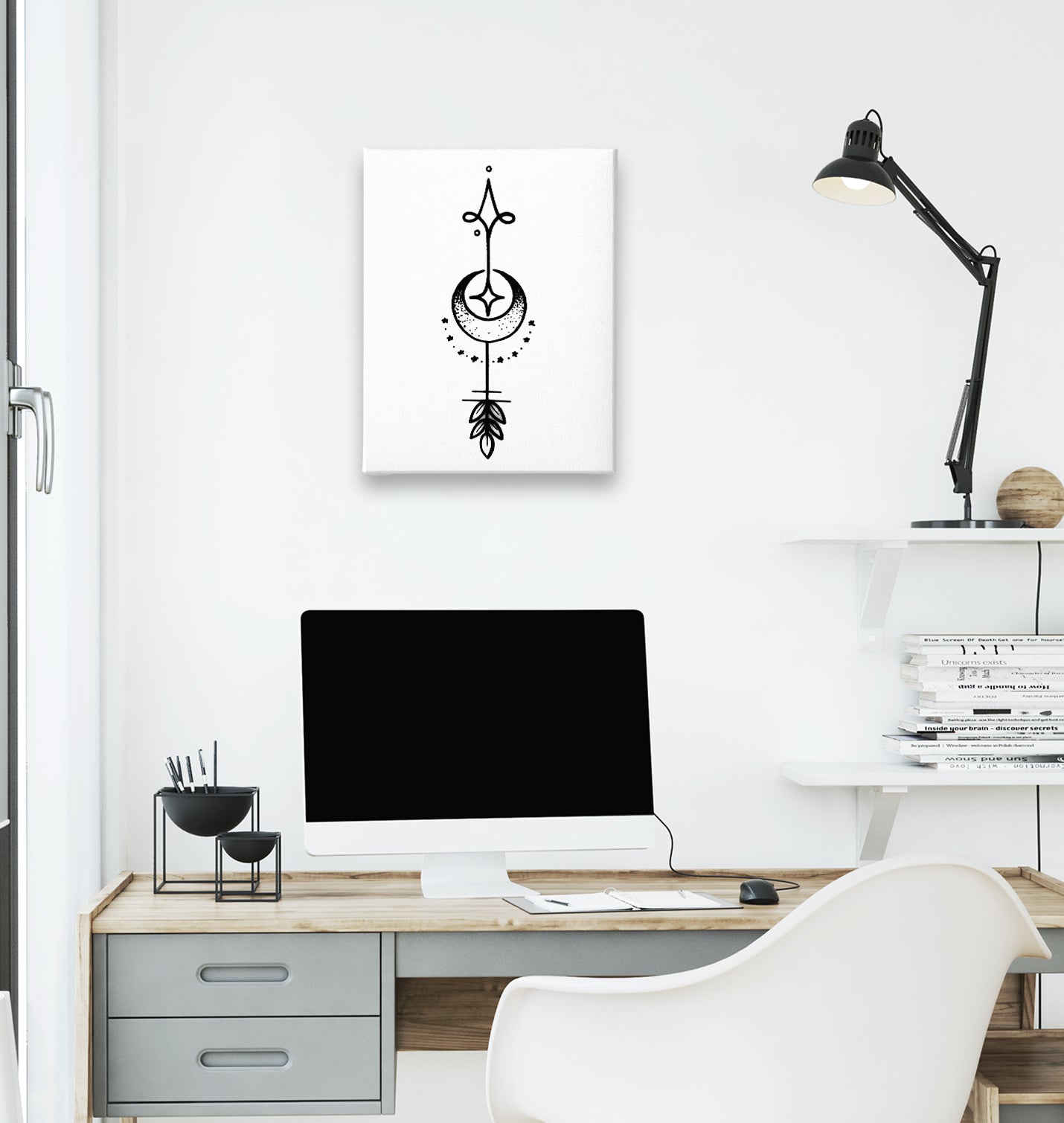 Tattoo - Moon Arrow White Canvas Wall Art 35x40cm - Premium  from W.E.N.S. WIND - Just 7990! Shop now at W.E.N.S. WIND