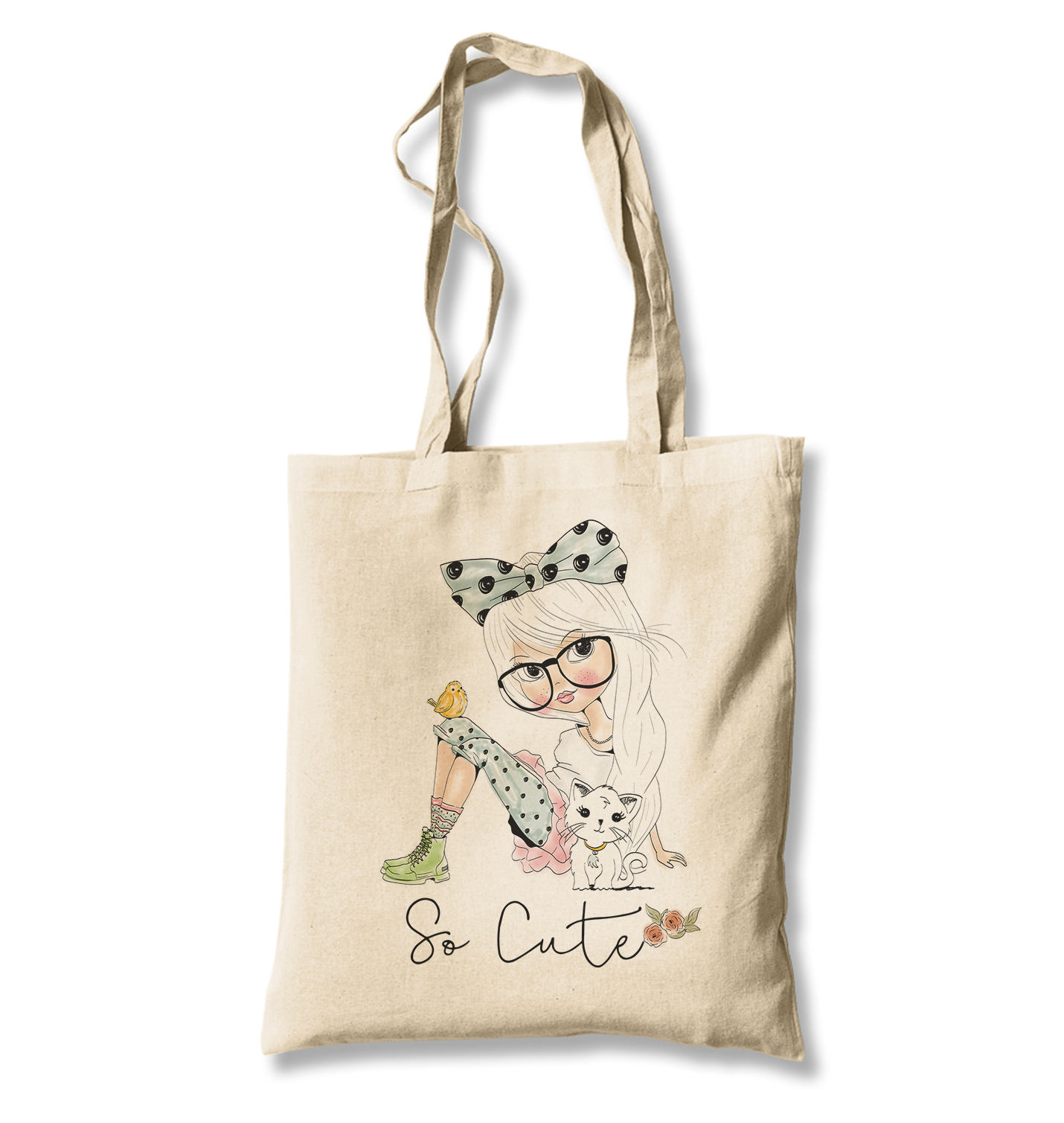 Bird Cat Little Girl Canvas Totebag - Premium  from Wenswind - Just 4990! Shop now at W.E.N.S. WIND