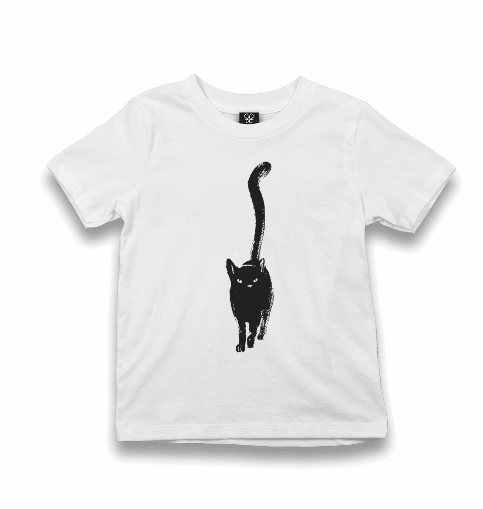 Animal-Cat Chat Noir Kid's White Tshirt - Premium Kid's T-shirt from W.E.N.S. WIND - Just 5990! Shop now at W.E.N.S. WIND