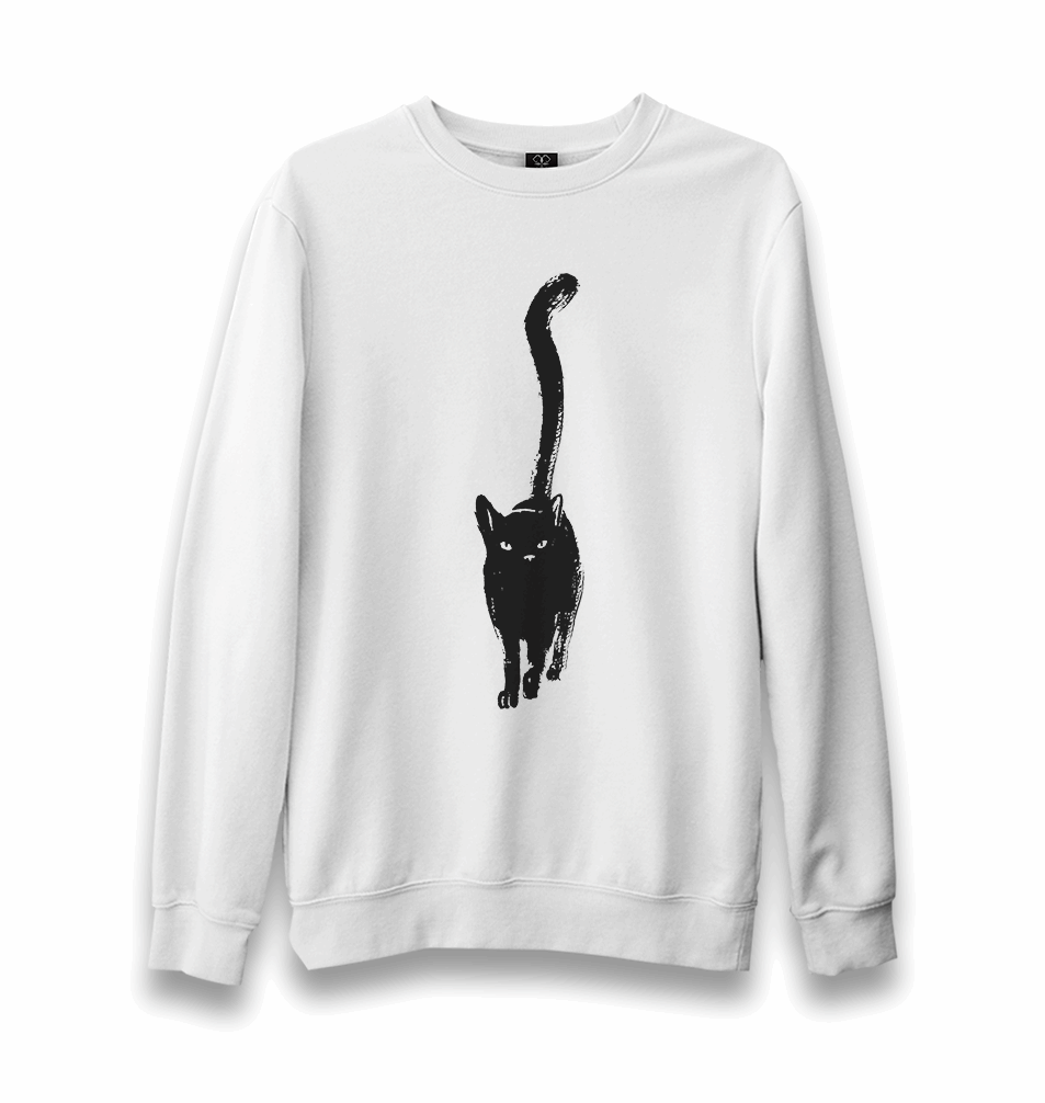 Animal-Cat Chat Noir Unisex White Sweatshirt - Premium Unisex Sweatshirt from W.E.N.S. WIND - Just 10990! Shop now at W.E.N.S. WIND